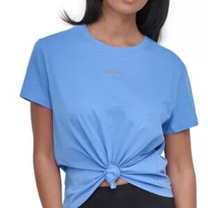 NWOT DKNY Women's Studded-Logo Tie Front T-Shirt, Cornflower Blue, SIZE SMALL